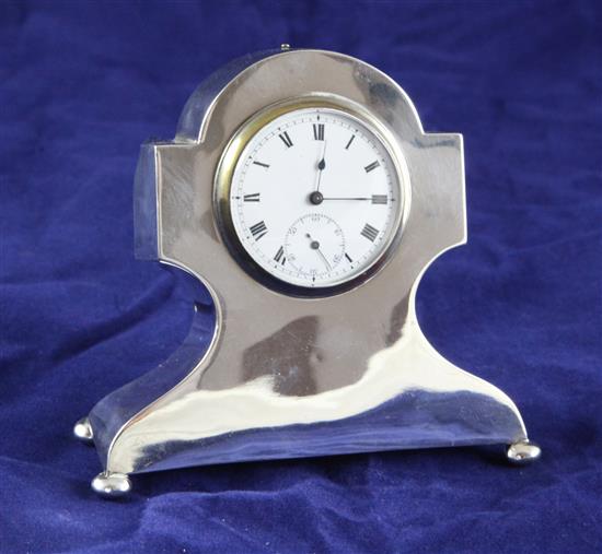 A George V silver mounted desk timepiece, height 3.5in.
